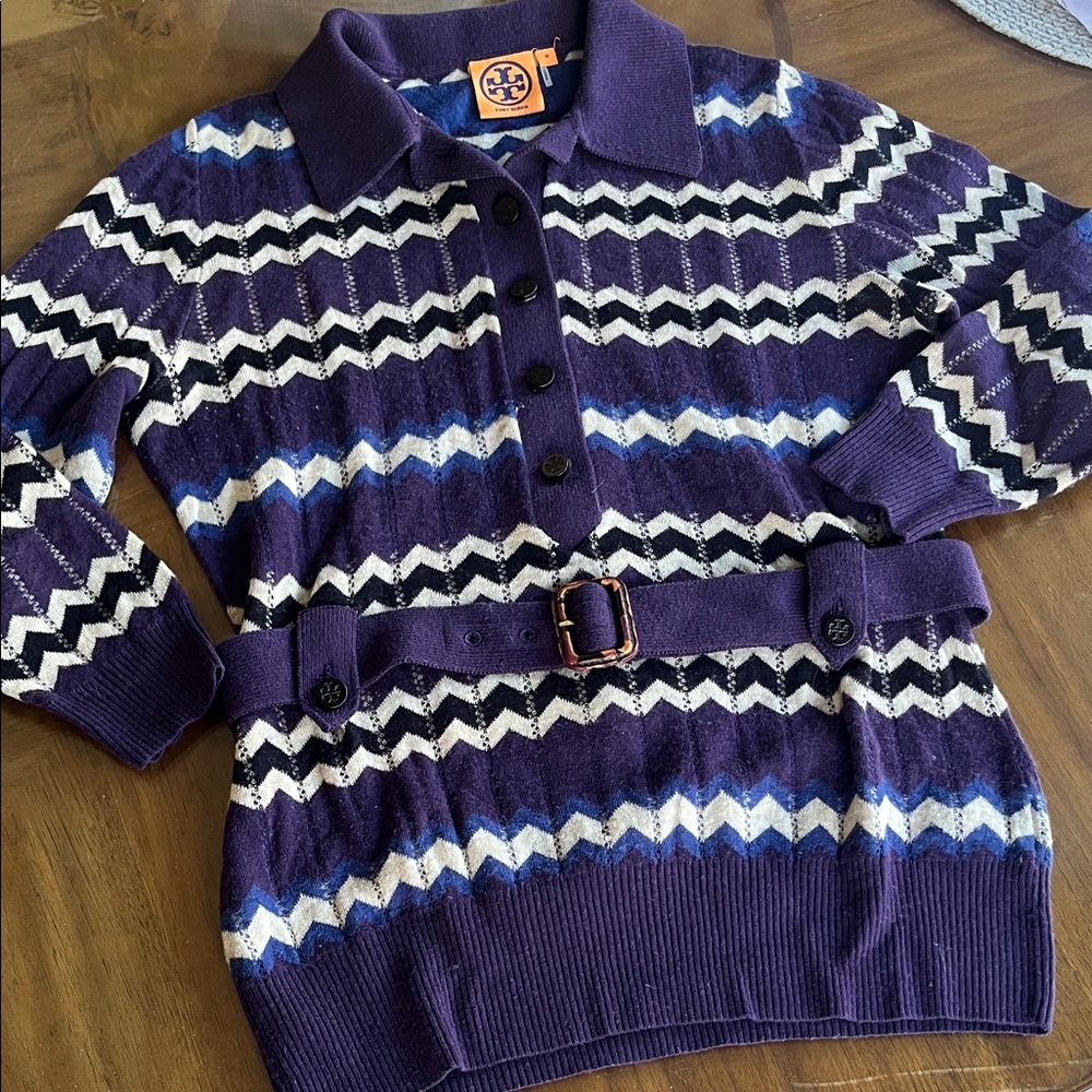 Tory Burch Purple Chevron Knit sweater, M